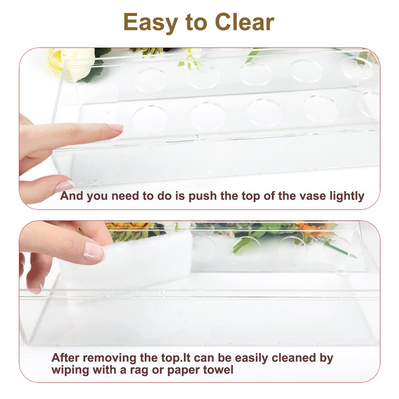 Flower Vase Acrylic Rectangular Floral Centerpiece for Dining Table, Long