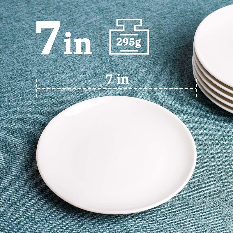 DELLING Ceramic Appetizer Plates, 7 Inch White Dessert Plates/Salad Plate,
