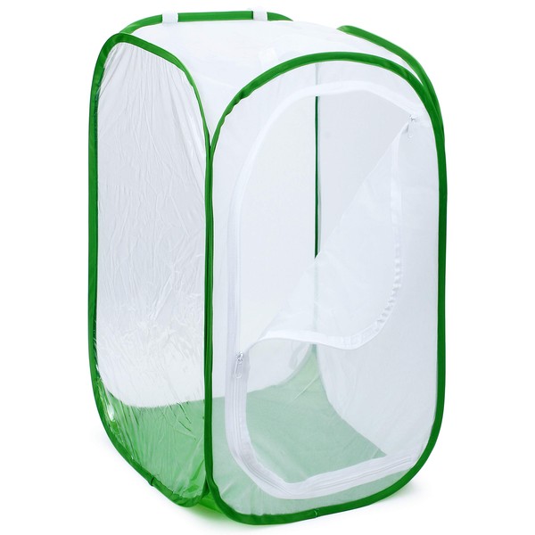 RESTCLOUD 4 Feet Extra Large Monarch Butterfly Habitat, Giant Collapsible Insect Mesh Cage Terrarium Pop-up (White + Green, 28 x 28 x 48 Inches)