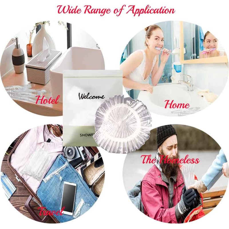50PCS Individually Wrapped Disposable Shower Caps, Plastic Waterproof Elastic Hair