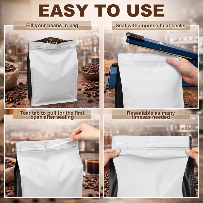 25 Pack 2.5KG Coffee Bags with Valve Large Capacity Stand