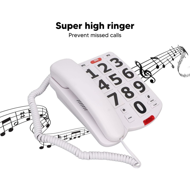 Large Button Phone for Seniors, Simple Classic Corded Landline Phone,