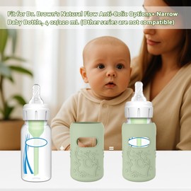 KingKam 4 Pack Silicone Sleeves for Dr. Brown's Glass Baby Bottles, Anti Breakage Baby Bottle Sleeves Holder, Compatible with Dr. Brown's Anti-Colic Options+ Narrow Glass Baby Bottles, 4 oz/120 mL