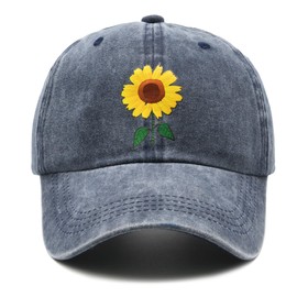 Women's Sunflower Hat, Adjustable Washed Vintage Baseball Cap, Navy