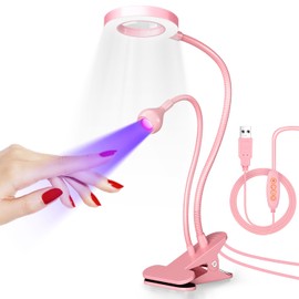 krofaue UV LED Nail Lamp - Gooseneck UV Light for Gel Nails, 5V 3W Double Head Adjustable Lamp with 6X Magnifier for Gel X & Polish for Home & Salon Use