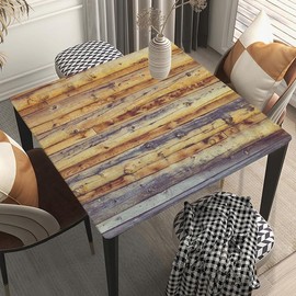 LKEZYOEL Wipeable Tablecloth Elastic Suit for 28"x28" Square Folding Table Aged Wooden Planks Texture Fitted Table Cover for Dining Kitchen Home Party Style25
