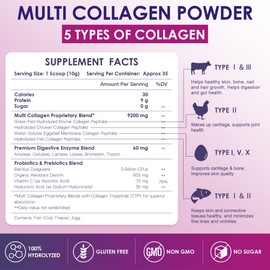 NATURE TARGET Multi Collagen Peptides Powder - Type I, II, III, V, X - Hydrolyzed Collagen Peptides with Vitamin C Hyaluronic Acid, Supports Skin Hair Nail & Joint, Grass-Fed, Non-GMO, 35 Servings
