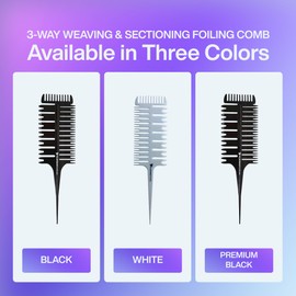 ProStylingTools® 3-Way Weaving & Sectioning Comb, Hair Coloring and Highlighting Tool, Wide Tooth Rat Tail Comb with Dual Weaving Sides for Professional Hair Styling