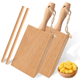 2 Pack Garganelli Stripper and Gnocchi Pasta Board Natural No Odour Beechwood Board for Homemade Pasta with The Roller