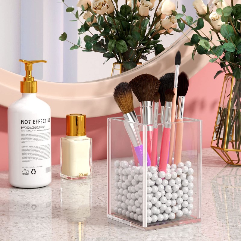 NIUBEE Acrylic Pen Holder 2 Pack,Clear Desktop Pencil Cup Stationery