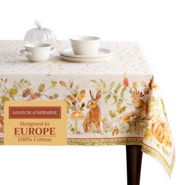 Maison d' Hermine Tablecloth 100% Cotton 60"x60" Decorative Square Tablecloths Washable Table Cover for Gift, Home, Wedding, Restaurant, Buffet Party & Camping, Pumpkin Passion -Thanksgiving/Christmas