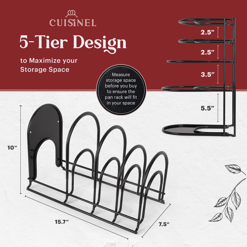 Cuisinel Pots and Pans Organizer - 15" Heavy Duty Skillet