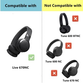 Live 670NC Earpads Replacement Compatible with JBL Live 670NC On-Ear Headphones (Do Not Fit Tune 670NC) Ear Pads Ear Cushions Protein Leather High-Density Foam Black