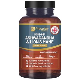 KSM-66 Ashwagandha and Lion Mane Tablets - High Dose 2200mg | KSM-66 Ashwagandha Root Extract and Lion Mane Mushroom Extract - 120 Vegan Tablets with Black Pepper - Made in Bulk
