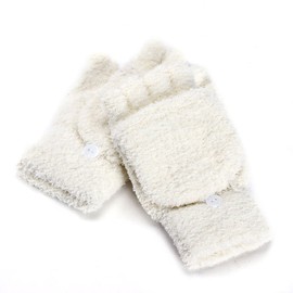 SUNTRADE Warm Fingerless Gloves for Men and Women, Winter Mittens with Flip Top Cover, Knitted Wool Gloves, Pack of 2, pink/white