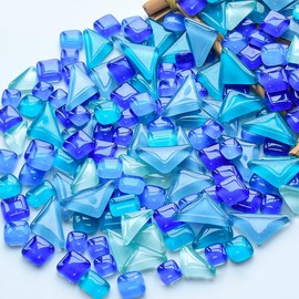 210G Crystal Free Stone Mosaic Tiles DIY Craft Kit, Ocean-Inspired Glass Granules Mosaic Glass Crafts for Art & Decor, Perfect for Kids, Adults, Home Decor(Blue Series)