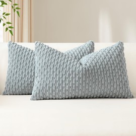 OTOSTAR Set of 2 Light Grey Soft Corduroy Decorative Throw Pillow Covers Striped Boho Pillow Cases for Sofa Couch Bedroom Living Room Patio Farmhouse Modern Home Decor Cushion Cover 12x20 Inch