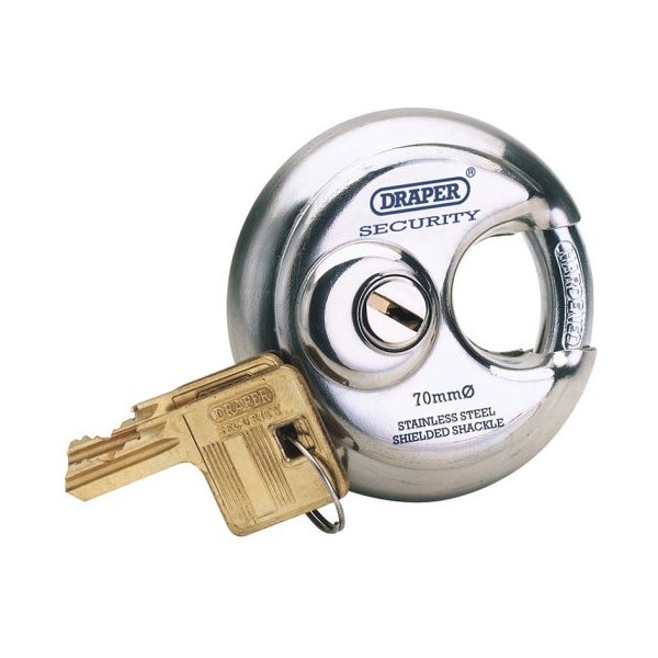 Draper 64209 Expert 70Mm Diameter Quality Ring Of Steel Stainless Steel Padlock & 2 Keys With Shielded Hardened Shackle