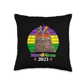 Funny Party Cat Mask Beads Mardi Gras 2023 Throw Pillow