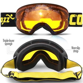 COPOZZ Ski Goggles, G1 OTG Snowboard Snow Goggles for Men Women Youth, Interchangeable Double Layer Anti Fog UV Protection Lens, Polarized Goggles Available (G1-Black Frame Amber Lens(VLT 40.2%))