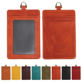 CIBOLA Luxury Genuine Cowhide ID Card Holder Vertical Genuine Leather Name Tag Card Case Leather Men's Women's Employee ID IC Card Commute Ticket Examination Voucher Double-Sided Card Storage Commuter
