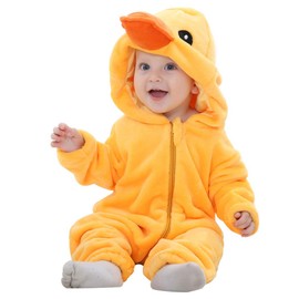 MICHLEY Unisex Baby Romper Winter and Autumn Flannel Jumpsuit for 30-36 Months, Animal Cosplay Outfits Yellow Size 120