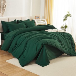 Litanika California King Comforter Set Dark Emerald Green - 7 Pieces Bed in a Bag Cal King Bedding Comforter Sets, Plain Lightweight Bed Set with Comforter, Sheets, Pillowcases & Shams