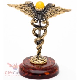 Brass Amber Caduceus Staff of Hermes God of Commerce Mercury figurine IronWork