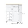 White Wooden Rolling Kitchen Cart with Storage Drawer 9-Bottle Wine