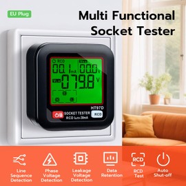 Wigearss Socket Tester with RCD Test and LCD Voltage Display, 6 Types of Fault Diagnosis, Leak Voltage and Current Display, FI Test, 30-260V/45-65Hz