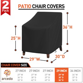 Arcedo Waterproof Patio Chair Covers 2 Pack, Outdoor Lounge Chair Covers, Patio Furniture Covers for Lawn Swivel Rocking Chairs, All Weather Protection - 29" L x 30" W x 36" H, Black