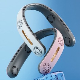 Bladeless Neck Fan, Rechargeable Battery Powered, Hand-Free, 3 Speed Control, Cooling Fan for Camping, Traveling, Concerts, Sports, Hot Weather Activities - USB-C Charging Port, White