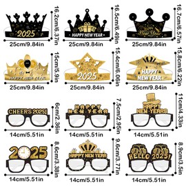 TOPJOWGA New Year's Eve Glasses 2025, Pack of 12 Party Glasses, New Year's Eve Headbands, Happy New Year Glasses, Happy New Year Glasses, New Year's Eve Party Glasses, Party Favors, New Year