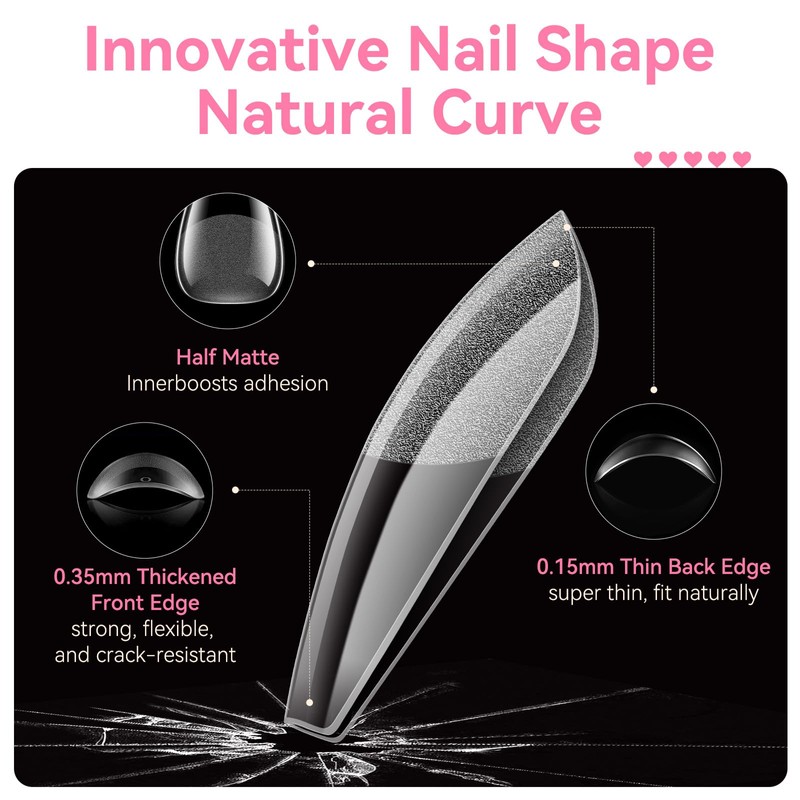 Makartt Short Ballerina Nail Tips for Gel Extensions, Pack of