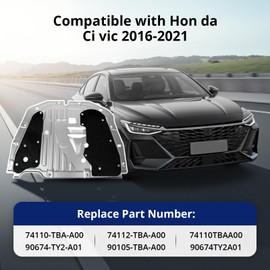 DICOOL 74110-TBA-A00 Engine Splash Guard Fits for Hon da Civic 2016 2017 2018 2019 2020 2021 Replaces for 90674-TY2-A01, 74112-TBA-A00, 90105-TBA-A00, 74110TBAA00, 90674TY2A01