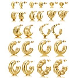 IFKM 9 Pairs Gold Hoop Earrings Ear stud Set For Women Hypoallergenic Chunky Chain Twisted Open Hoops Dangle Earring Packs For Birthday Party Christmas Fashion Jewelry Gift