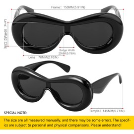 SHEEN KELLY Vintage Oval Sunglasses for Men and Women Exaggerated Airbag Shape Frame Fashionable and Novelty Party Glasses, 1