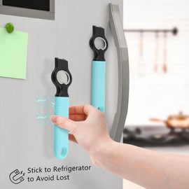 DUNLAGUE 2 in 1 Magnetic Soda Can Tab Opener and Beer Bottle Opener Stick to Fridge, 6.9" Bottle Opener for Long Nails, Arthritis, Seniors and Bartender, Good Grip Silicone Handle - 2Pack (Aqua Blue)