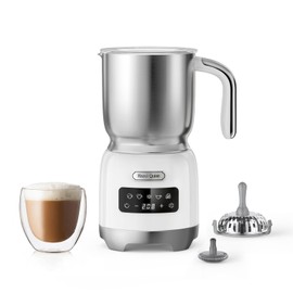 Hazel Quinn Milk Frother - Hot and Cold Detachable Milk Frother with Adjustable Temperature & Foam Thickness, Dishwasher Safe, for Latte/Cappuccino/Hot Chocolate, 400ML (13.5oz) - Pearl White