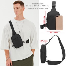 Sireck Riñonera pequeña para hombres y mujeres, bolso bandolera de viaje resistente al agua, bolso de pecho negro antirrobo, bolso cruzado para hombres, Tela Oxford negra, Casual