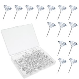 WLLHYF 100Pcs Diamond Pushpins Clear Stainless Steel Thumb Tacks for CorkBoards, Decorative Plastic Head Steel Pin for Calendars Photos Art PaintingsMaps