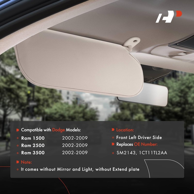 A-Premium Left Driver Side Sun Visor without Mirror - Compatible