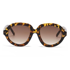 LJCZKA Retro Round Sunglasses for Women Men 90s Oversized Oval Sun Glasses Trendy Vintage y2k Round Shades Sunnies UV400 Protection for Driving Cycling Outdoor (LeopardGradientBrown)