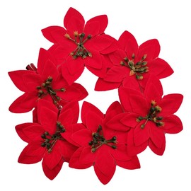6 Poinsettia Clips for Christmas Tree & Wreath, Flocked Red Artificial Flowers with Metal Crocodile Clips – Holiday Decorations, Set of 6