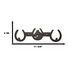 Ebros Gift Rustic Western Horse Head With 3 Horseshoes Lucky Charm Double Wall Coat Hook