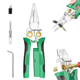 8 in 1 Wire Stripper with Voltage Tester, Multi-function Cutting and Pulling Pliers, Heavy Duty 12-250V AC/DC Tester for Hot/Neutral Wires, Electrician Repair Tool