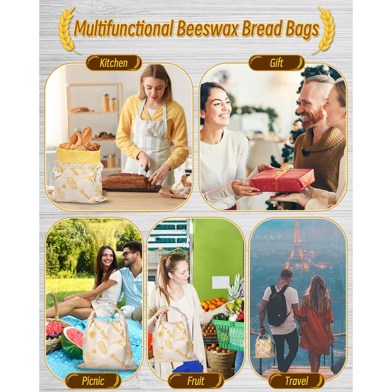 Beeswax Bread Bag 17×13 Inch Strap Reusable Washable Sourdough Storage