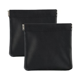 PU Leather Wallet and Storage Bag for Men and Women, 2 Piece Set with Spring Clasp, Rustproof, Waterproof, Compact and Convenient for Corners, Keys, Cables and Accessories, Black