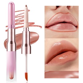 Delineador de Labios Doble Punta con Brillo Labial Espejo 2 en 1, Define y Da Volumen, Maquillaje Duradero, No Transfiere, Look Brillante Natural (03#)
