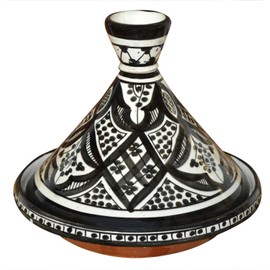 Moroccan Handmade Serving Tagine Ceramic With Vivid colors Original 10 Inches in Diameter Black & White